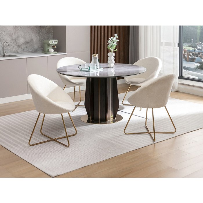 Silla de tela rizada y metal dorado - blanco - burban