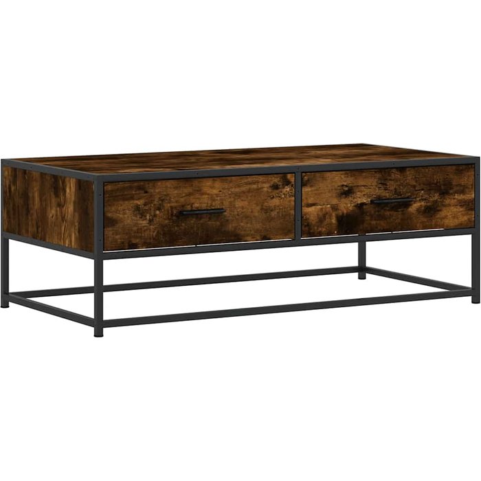 Mesa de centro madera ingeniería metal roble humo 100x50x35 cm - comfortxl