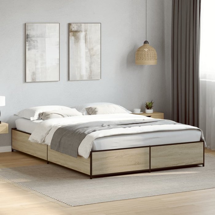 Vidaxl estructura cama madera ingeniería metal roble sonoma 120x190 cm