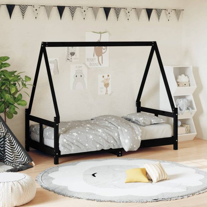 Vidaxl estructura de cama para niños madera de pino negro 80x160 cm