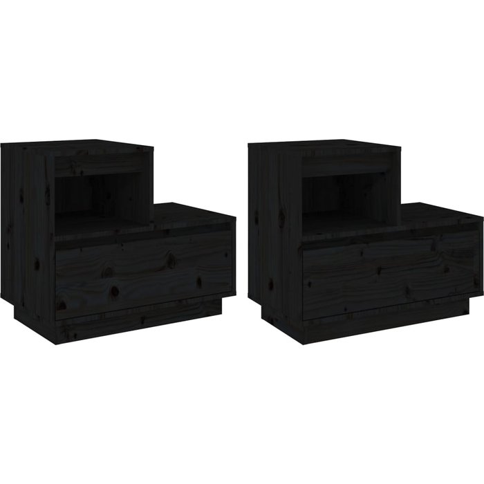 Mesitas de noche 2 uds negro 60x34x51 cm madera maciza de pino