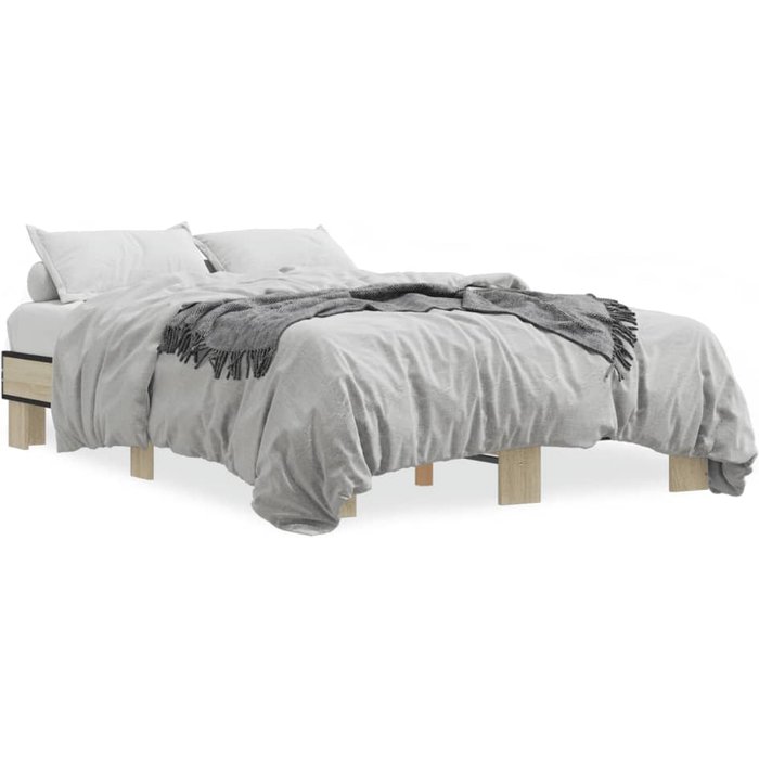 Estructura cama madera ingeniería metal roble sonoma 120x200 cm — comfortxl