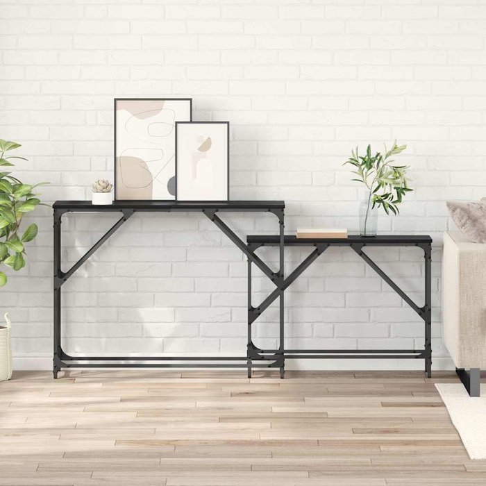 Mesa consola, 2 piezas, roble negro, 100 x 28 x 75 cm