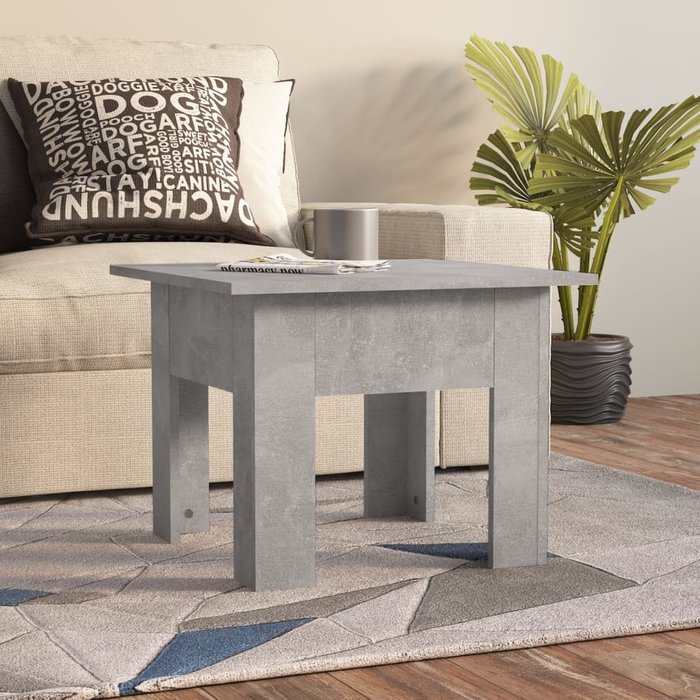 Mesa de centro gris hormigón de 55x55x42 cm, fabricada en madera de ingeniería.