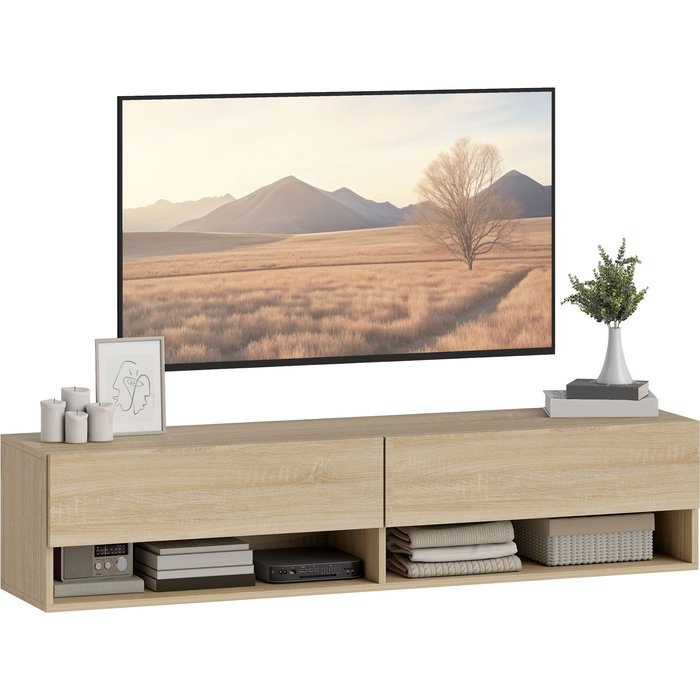 Mueble tv colgante 140cm madera - 2 compartimentos 2 armarios - tvs hasta 60