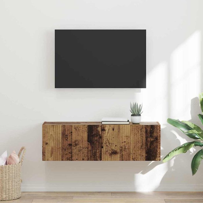 Mueble de tv montado en la pared madera vieja 98 x 31 x 29,5 cm