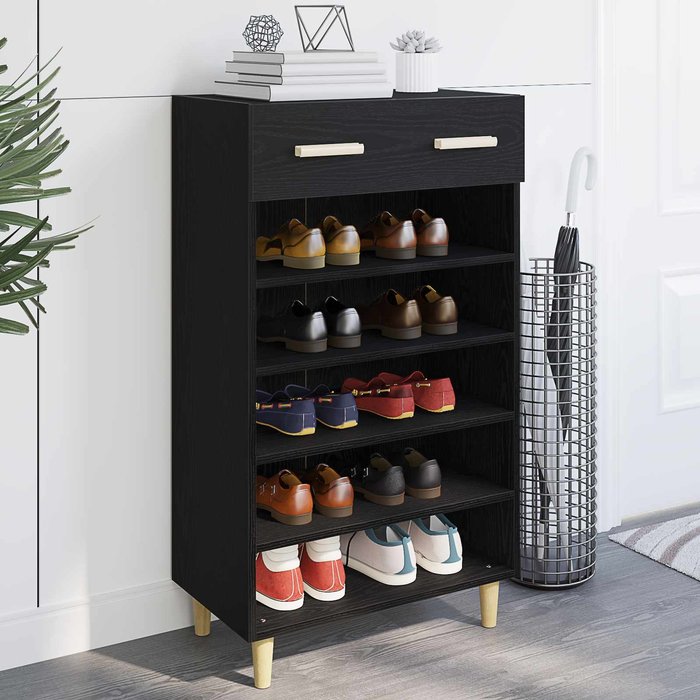Zapatero con cajón, roble negro, 60 x 35 x 105 cm