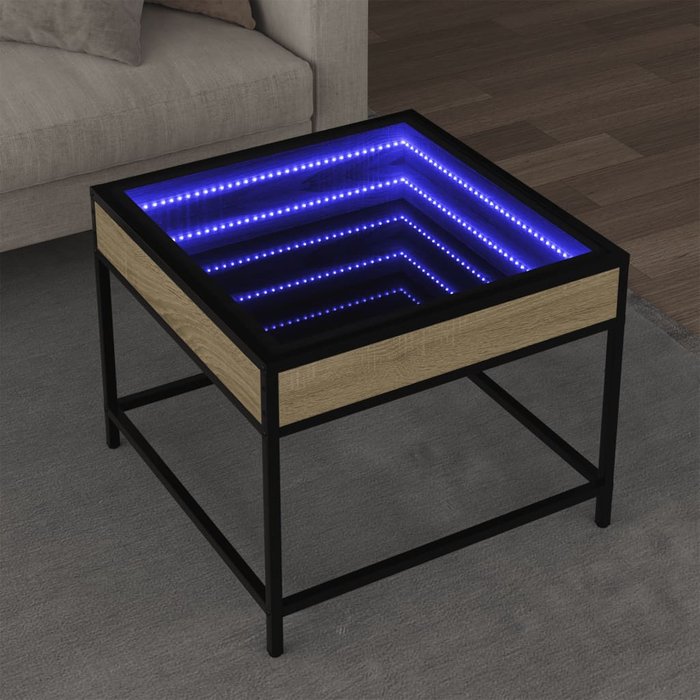 Mesa de centro con iluminación led infinita, roble sonoma, 50x50x41 cm