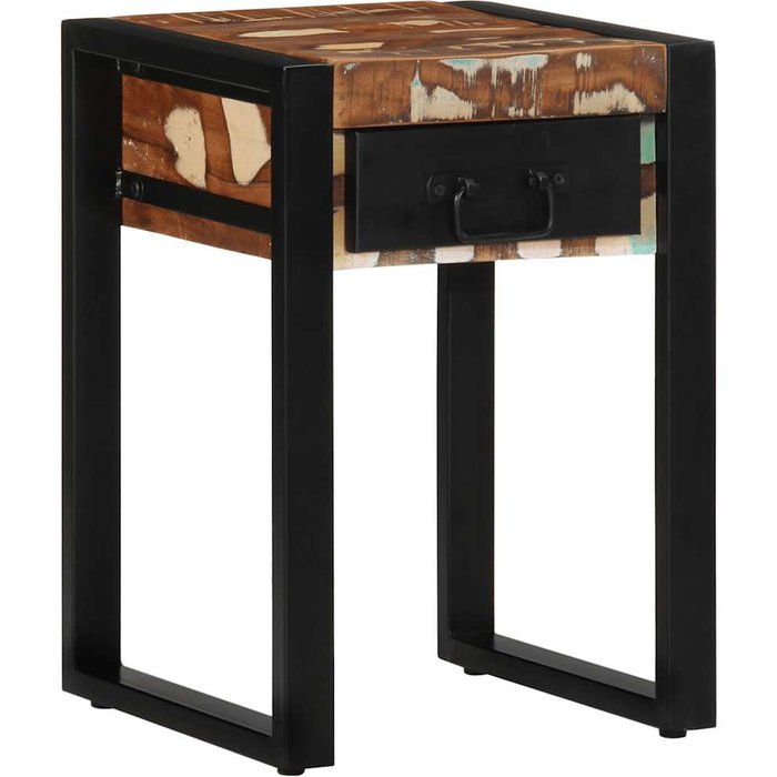 Mesita auxiliar multicolor de 35x35x50cm, de madera maciza reciclada.