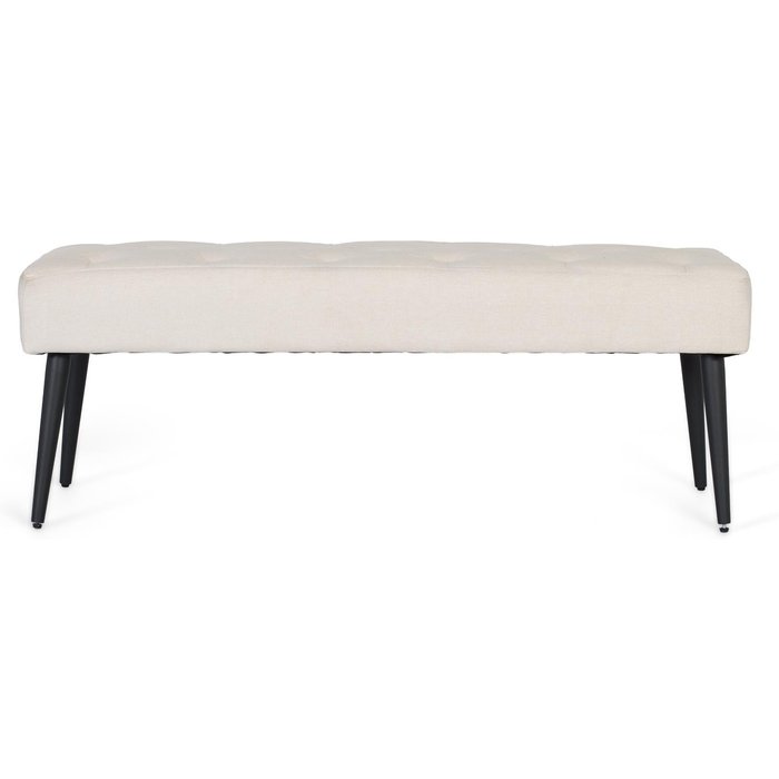 Banco de tela beige con patas de hierro negro