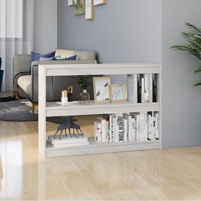 Librería/separador de ambientes blanco 100x30x71,5cm pino macizo
