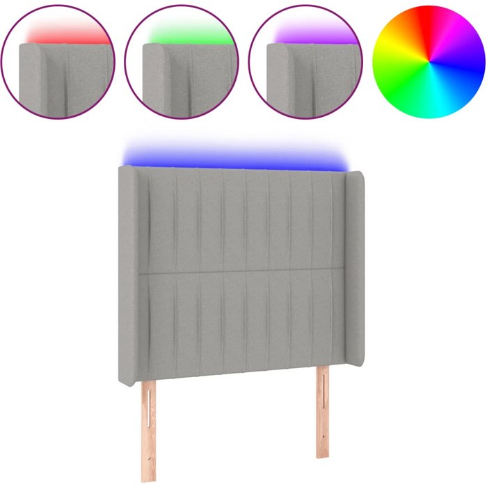 Cabecero cama - mueble cabecero con led de tela gris claro 103x16x118/128 cm