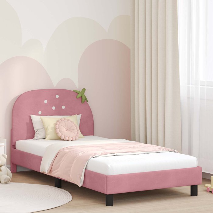 Cama para niños con cabecero rosa 90 x 200 cm terciopelo