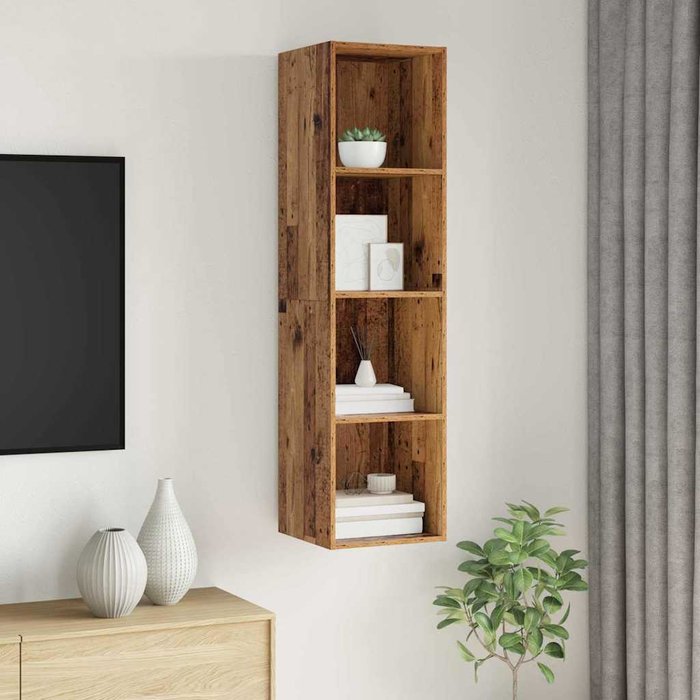 Mueble de tv de pared, madera antigua, 37 x 37 x 142,5 cm