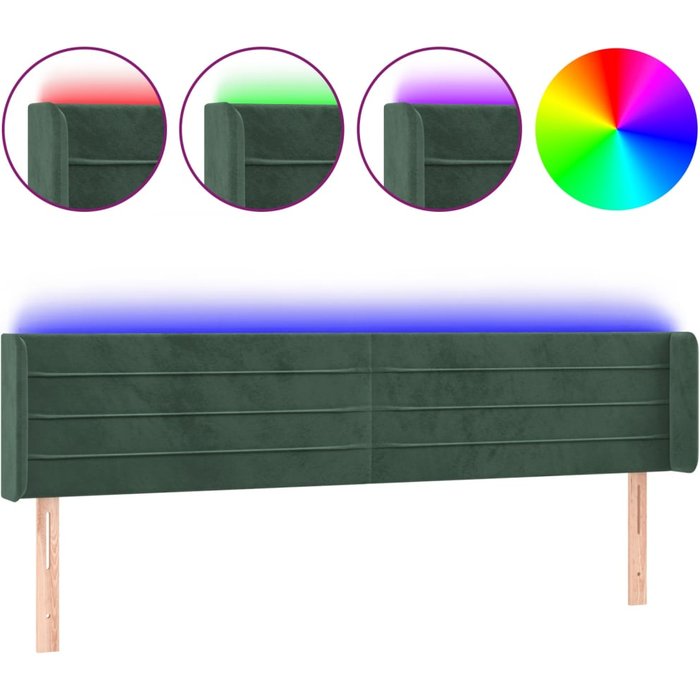 Cabecero con led de terciopelo verde oscuro 163x16x78/88 cm - comfortxl