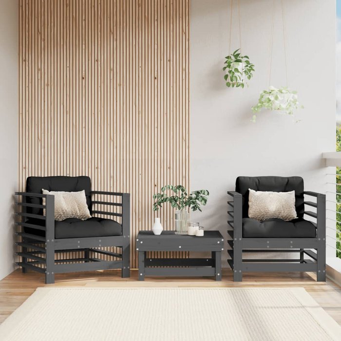 Vidaxl sillones de jardín 2 unidades madera maciza de pino gris
