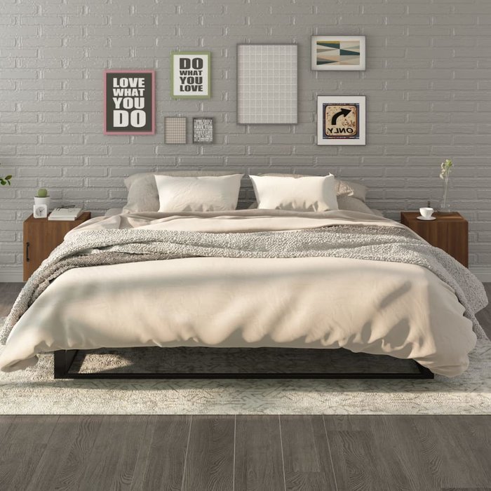 Mesita de noche 2 uds madera contrachapada color roble marrón - comfortxl