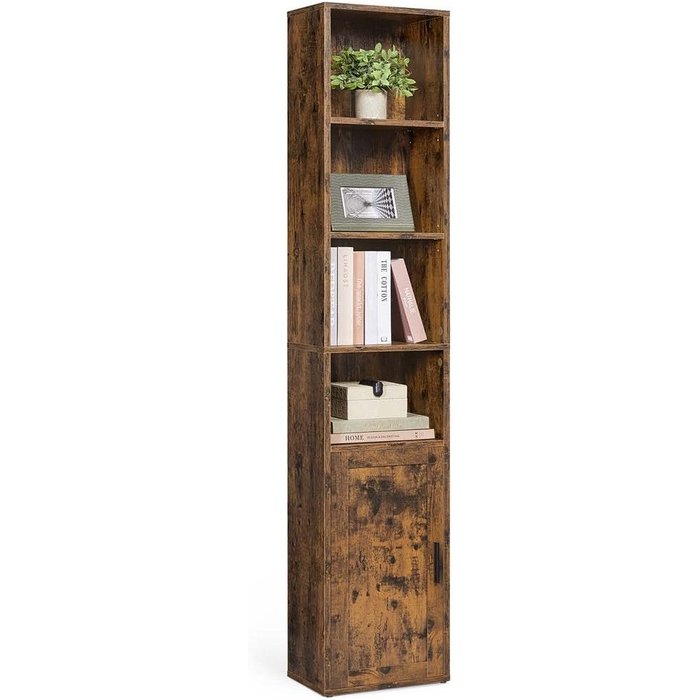Librería, estrecha, de 6 niveles, con puerta, estantería, marrón rústico