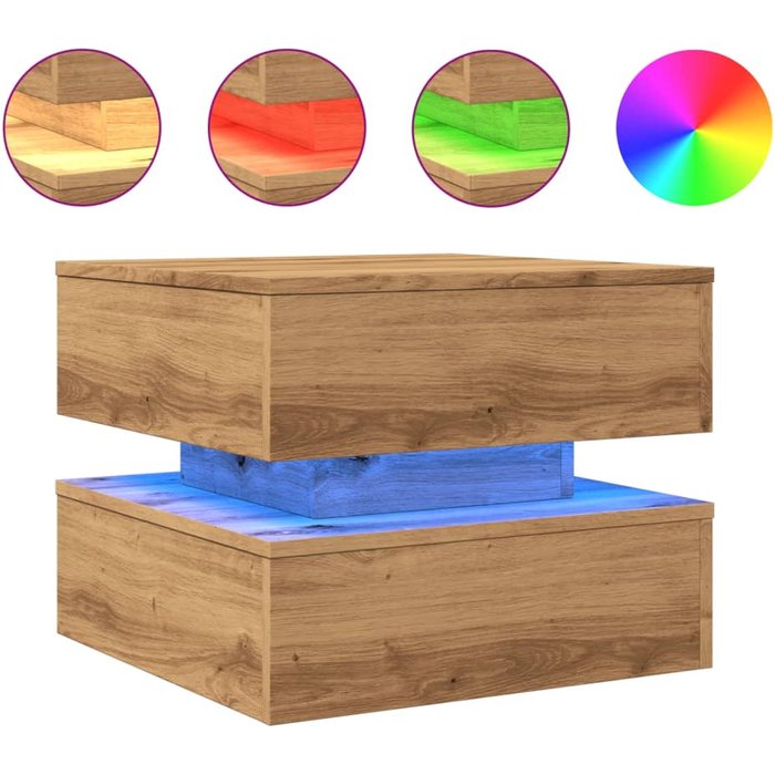 Mesa de centro con luces led roble artisian 50x50x40 cm