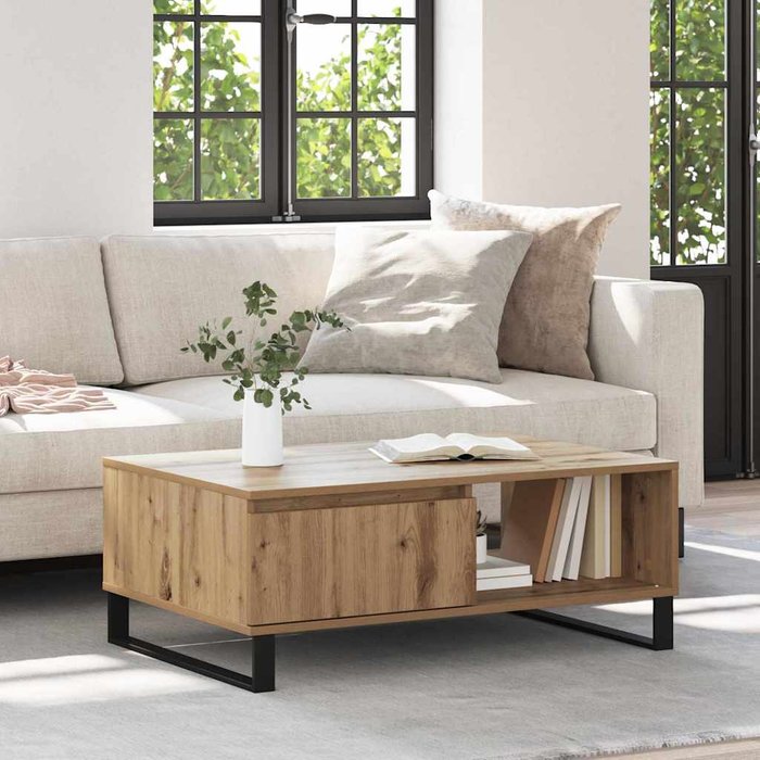 Mesa de centro, roble artesanal, 90 x 60 x 35 cm, madera de ingeniería.