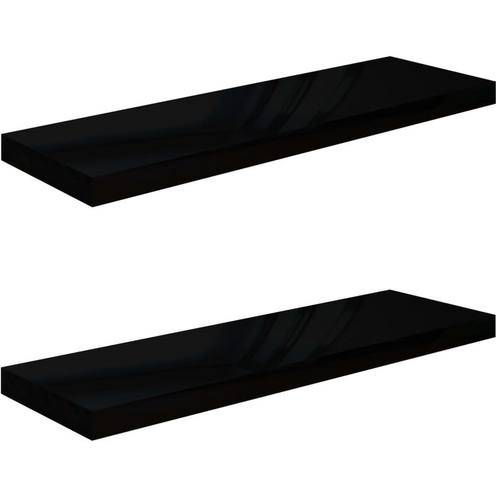 Estante flotante de pared 2 uds mdf negro brillo 80x23,5x3,8 cm