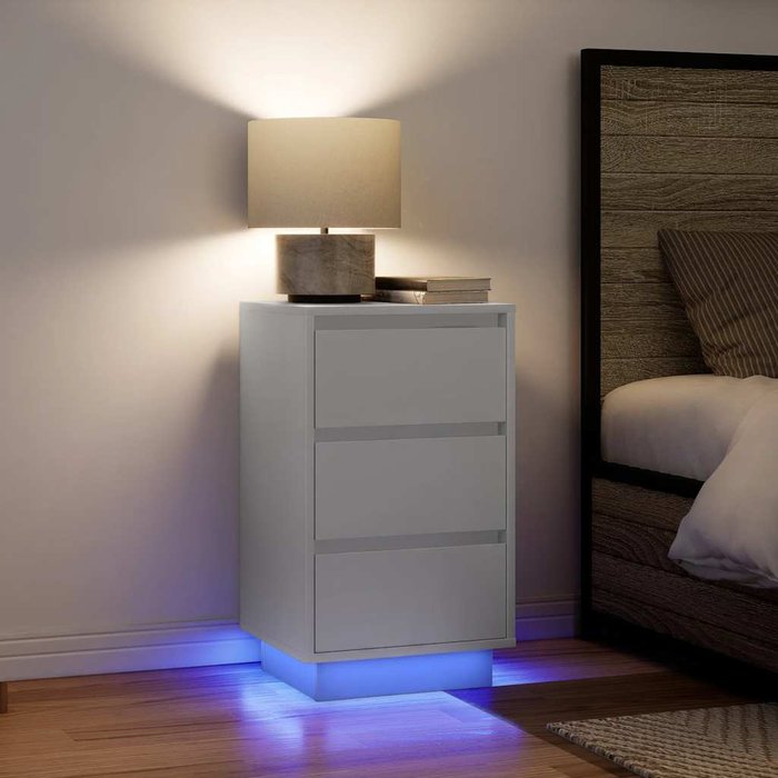 Mesita de noche con luces led blancas, 38x34x65 cm