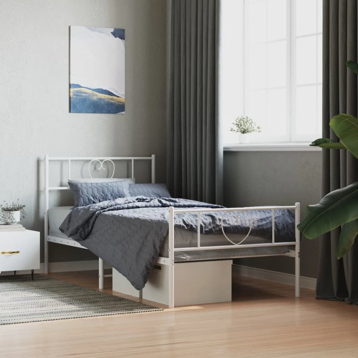 Vidaxl estructura cama metal con cabecero y pie cama blanca 100x200 cm
