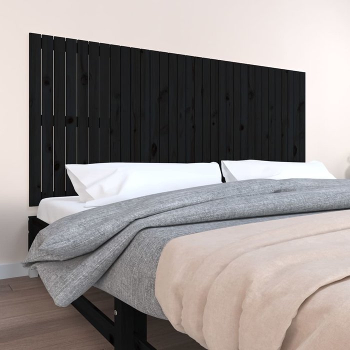 Vidaxl cabecero de cama de pared madera maciza pino negro 204x3x90 cm