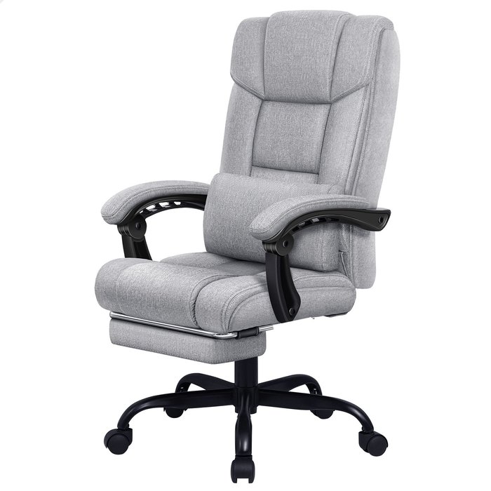 Silla de oficina con reposapiés y cojín lumbar xl, inclinable a 150°