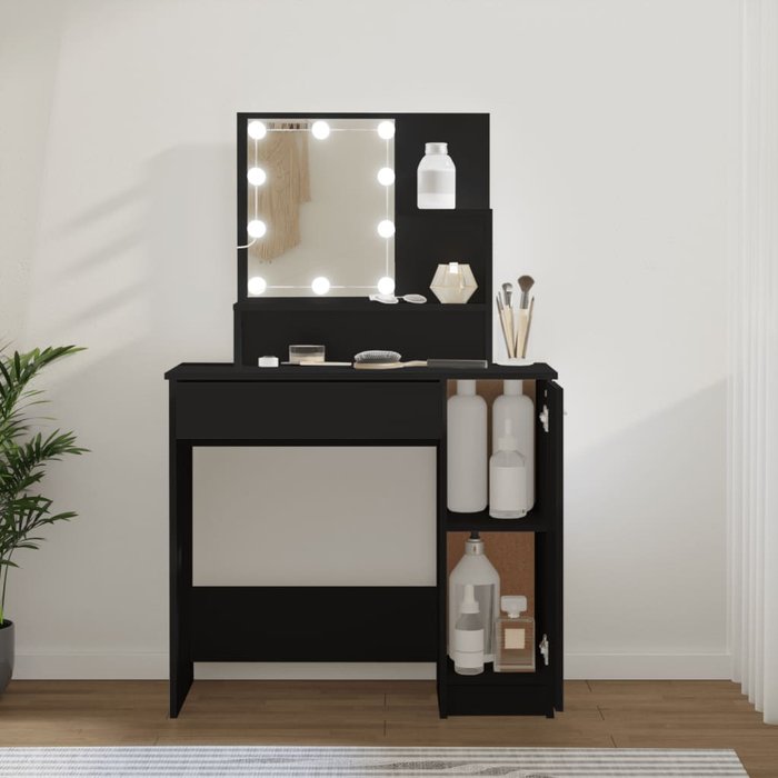 Tocador con led negro 86,5x35x136 cm