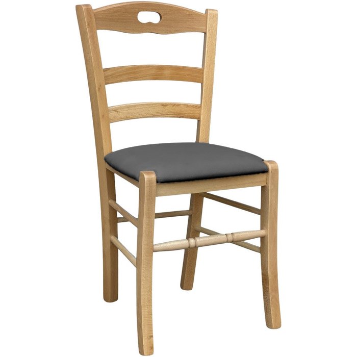 Asiento de madera de loris natural con tejido imbottite de ecopiel antracita