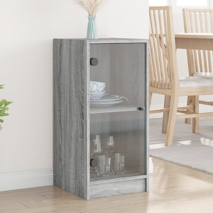 Mueble auxiliar con puertas de cristal gris sonoma 35x37x75,5 cm