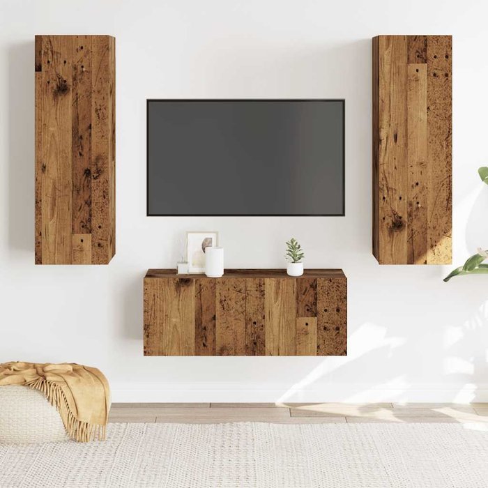 Muebles de tv de pared 3 uds madera vieja madera de ingeniería vidaxl
