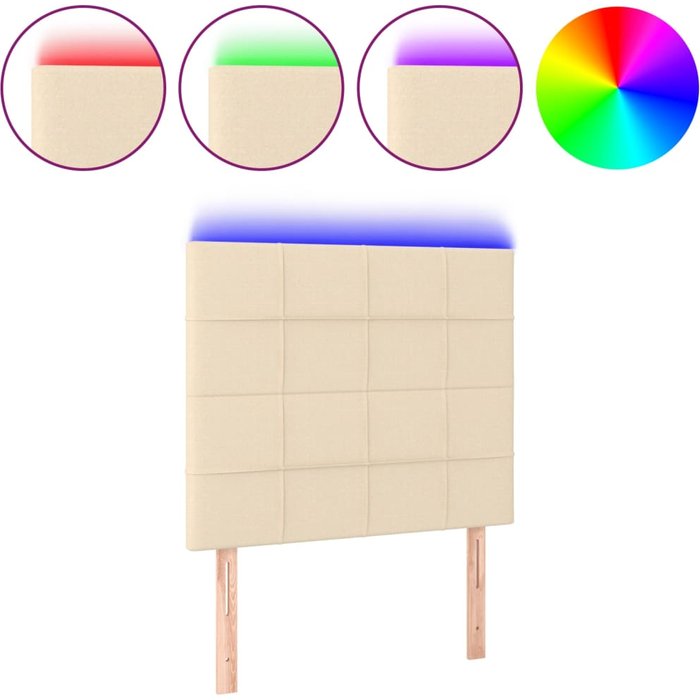 Cabecero cama - mueble cabecero con luces led tela crema 100x5x118/128 cm