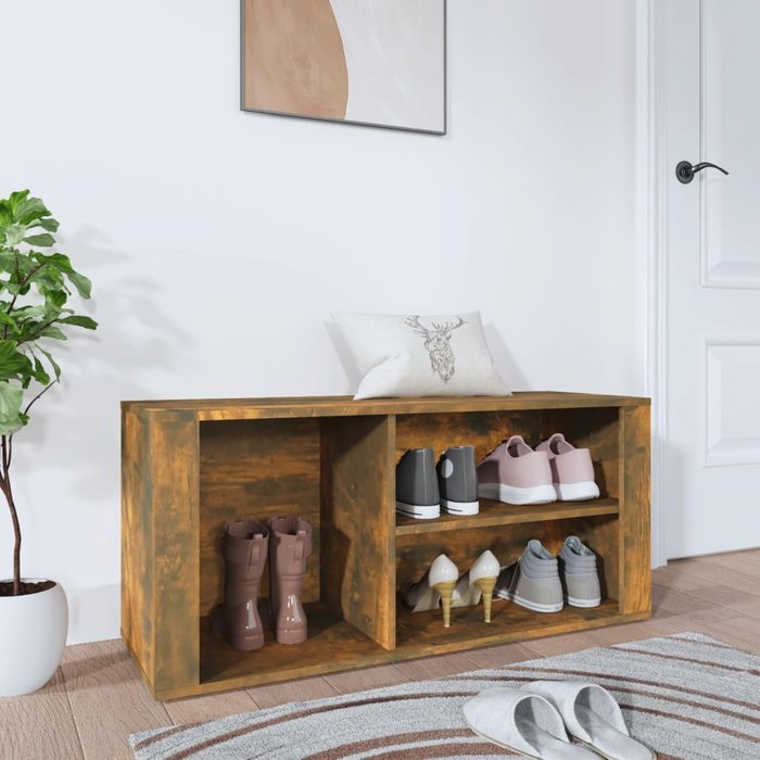 Zapatero, roble ahumado, 100x35x45 cm, madera de ingeniería.