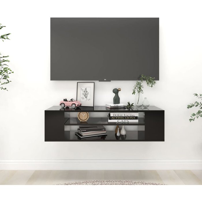 Mueble tv suspendido negro 100x30x26,5 cm madera contrachapada