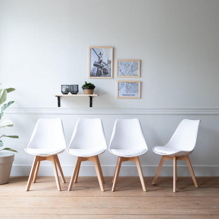 Pack de 4 sillas escandinavas nora color blanco con cojín