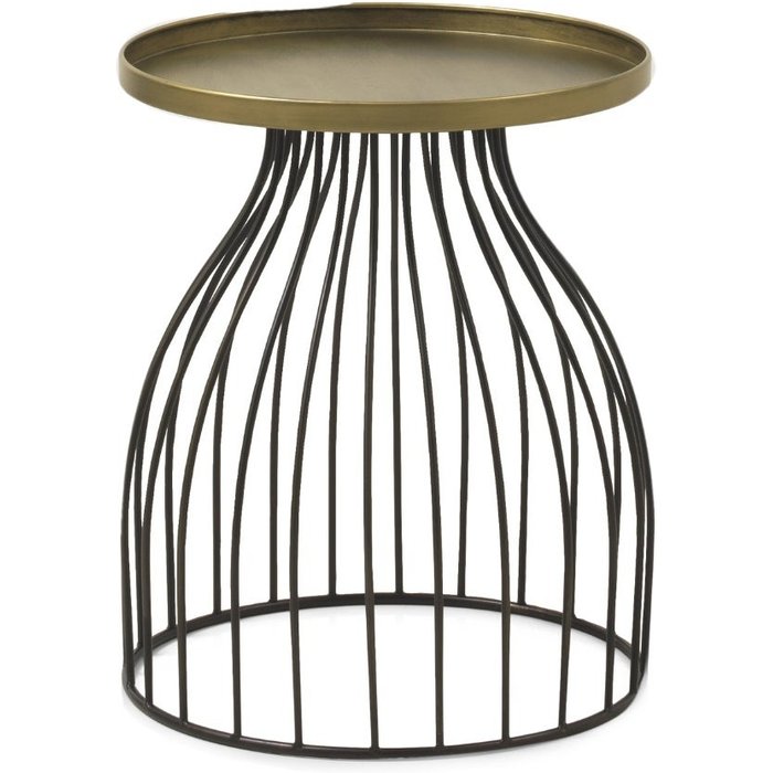 Mesa auxiliar de metal negro y tapa dorada