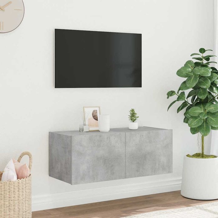 Mueble de tv de pared con luces led, gris hormigón, 80x35x31 cm