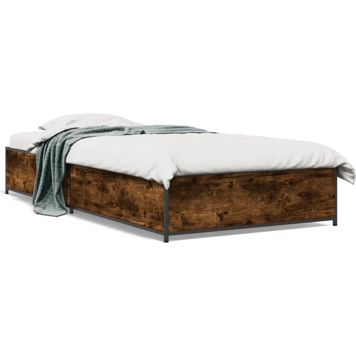 Estructura cama madera ingeniería metal roble humo 75x190 cm — comfortxl