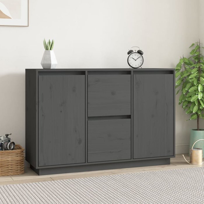 Vidaxl aparador de madera maciza de pino gris 111x34x75 cm