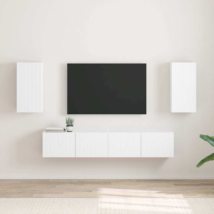 Mueble de tv de pared de 2 piezas, blanco, 30 x 31 x 60 cm, madera de ingeniería