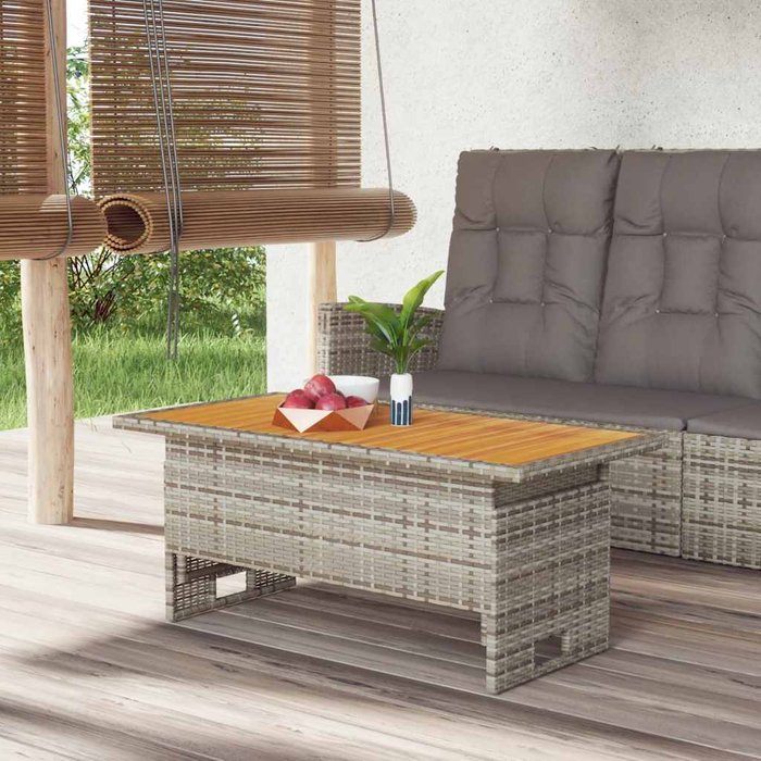 Mesa de jardín madera maciza acacia y ratán gris 100x50x43/63cm vidaxl