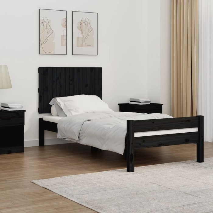 Cabecero de pared negro 95,5x3x60 cm madera maciza de pino