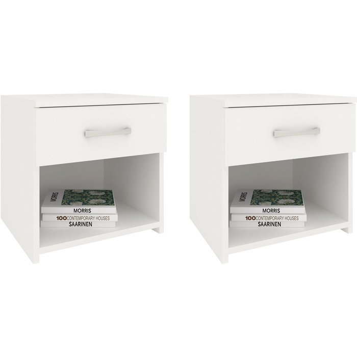 Set de 2 mesitas de noche haaus remi, 1 cajón, blanco, 40 x 35 x 40 cm