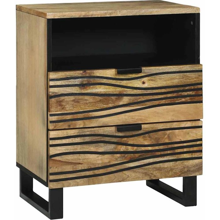 Mesita de noche marrón de 50 x 33 x 62 cm, de madera maciza de acacia.