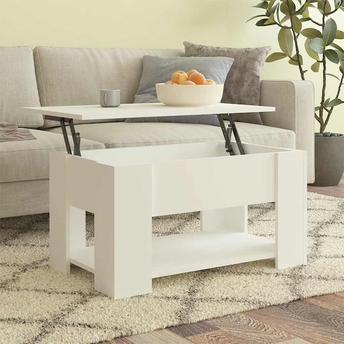 Mesa de centro blanca, 79x49x41 cm, madera de ingeniería.