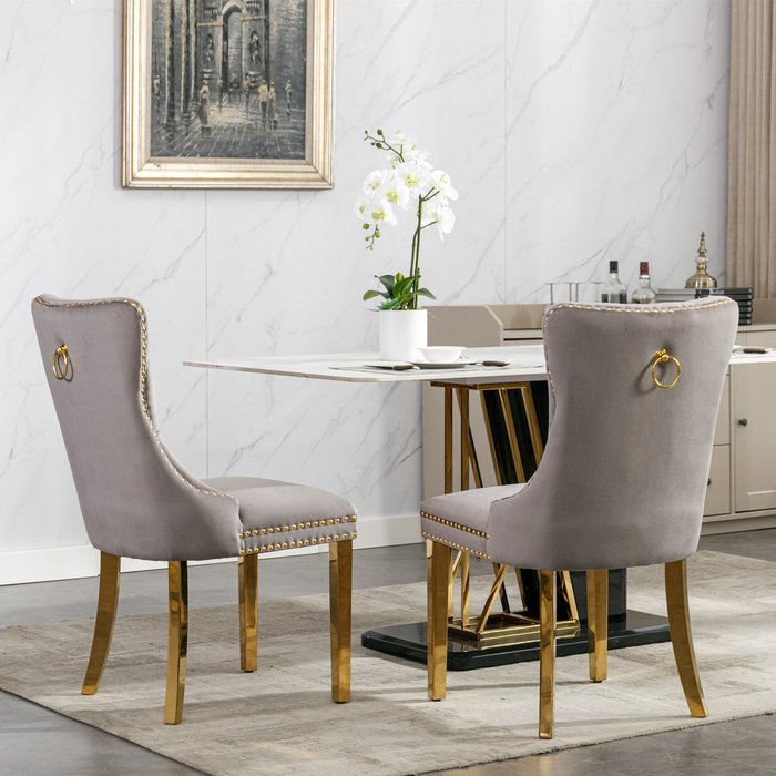 Silla de comedor, respaldo alto, espuma de alta densidad, terciopelo gris