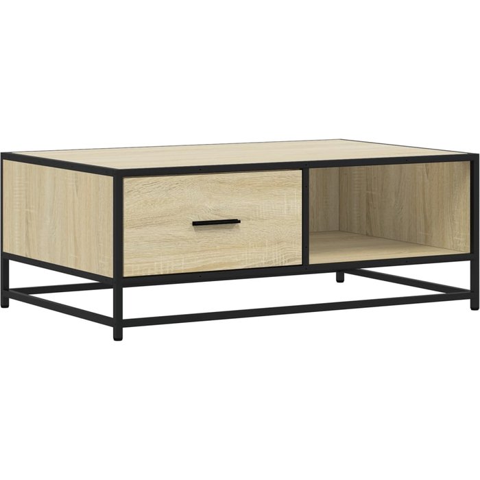 Mesa de centro madera ingeniería metal roble sonoma 90x57x35 cm - comfortxl