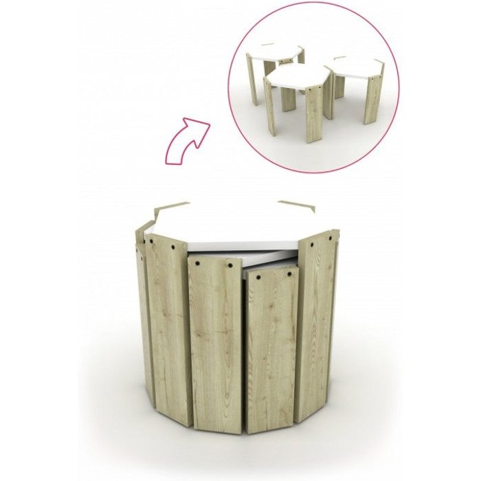 Mesas de centro plegables triples de roble con tapa multiusos blanca